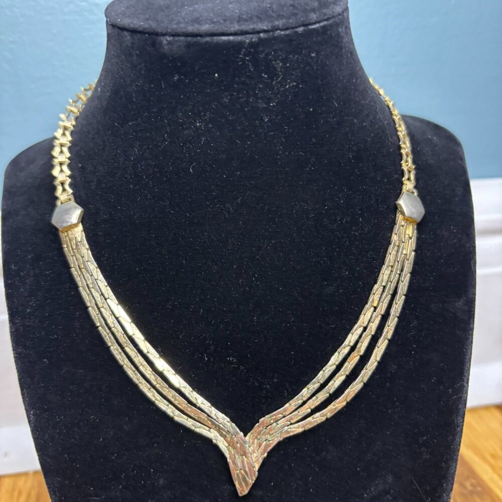 Vintage Gold-Plated Multi-Strand Necklace – 1960s-Inspired Statement Jewelry